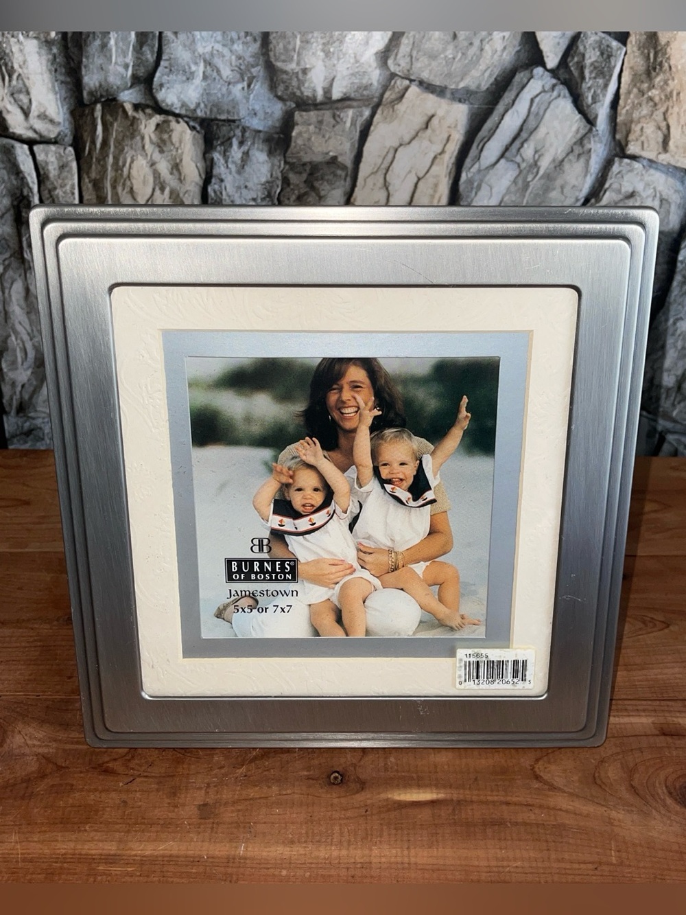 Burnes Of Boston Metallic Silver Square Picture Frame Cream Mat. New 1997 VTG